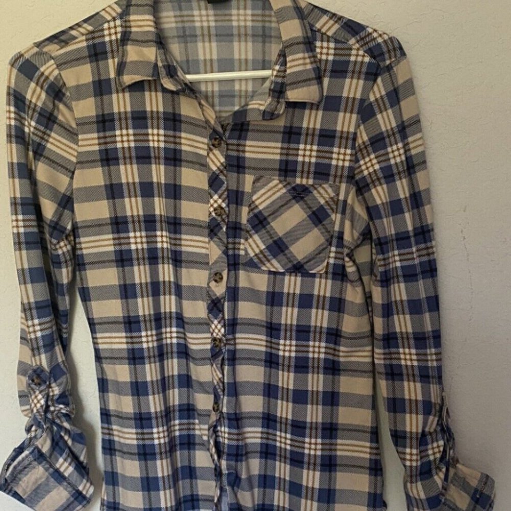 Rue21 Women Blue Long Sleeve Button-Down Shirt Small